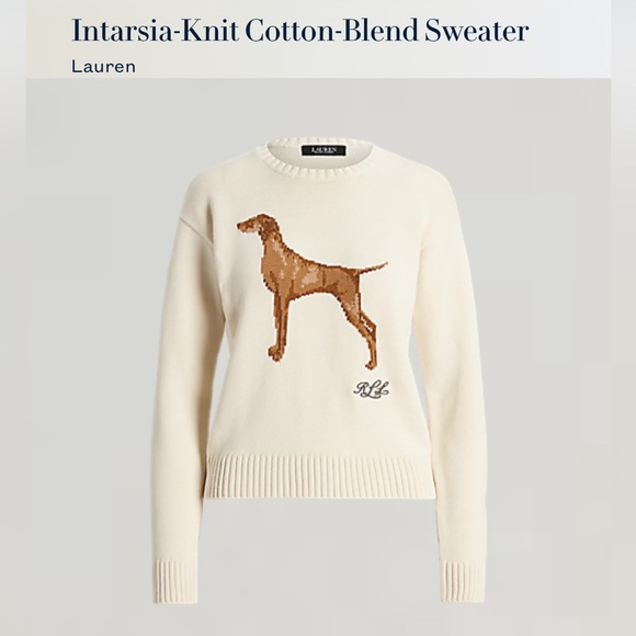 Ralph Lauren Women's Intarsia-Knit Cotton-Blend Dog Sweater Medium - Picture 2 of 14